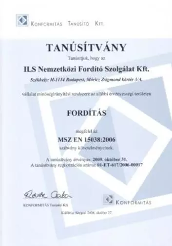 Tanúsítvány Tanúsítvány